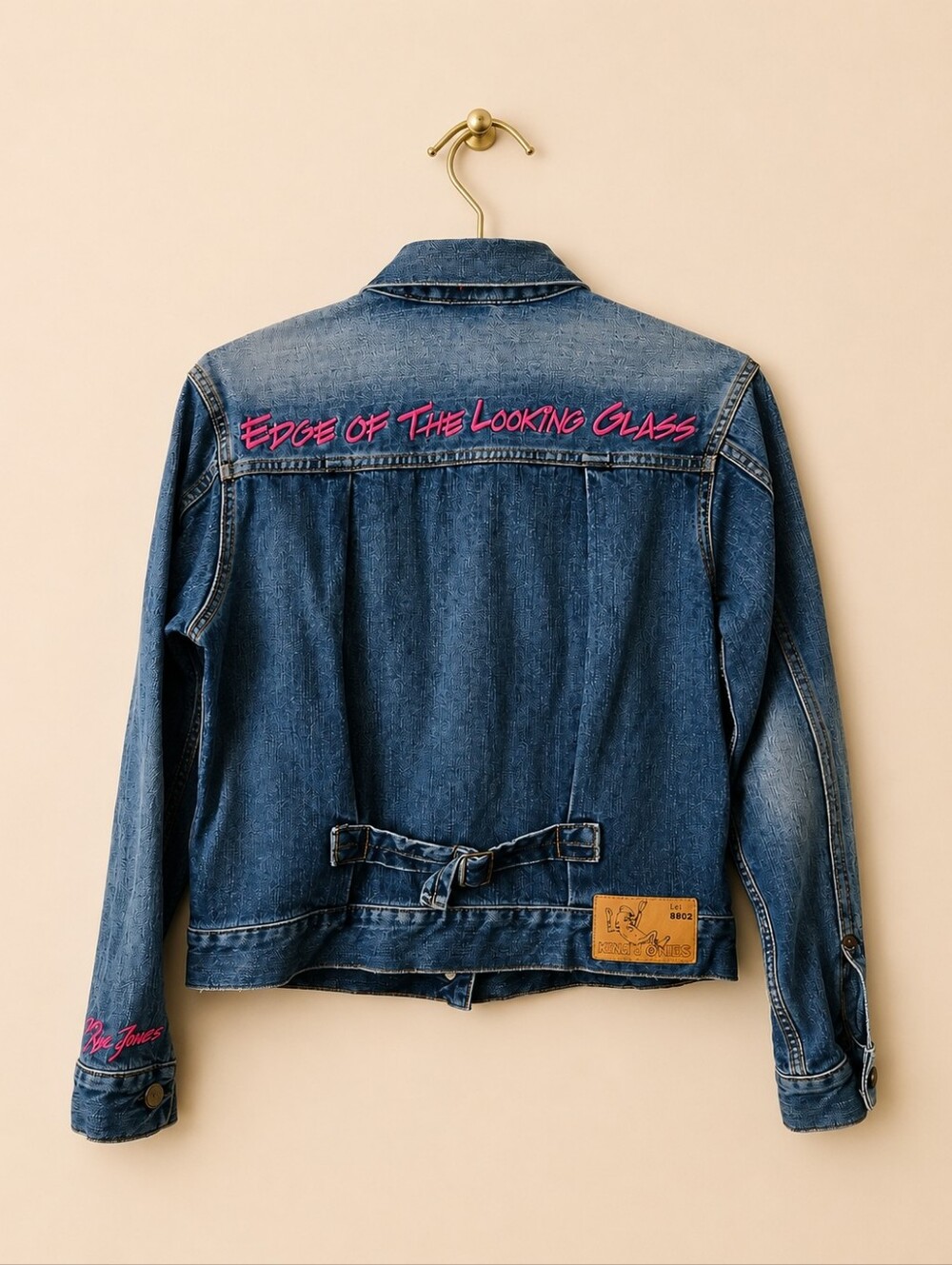 Kim Jones x GU Japan Denim Jacket Pink Embroidered Edge of Looking Glass Size M